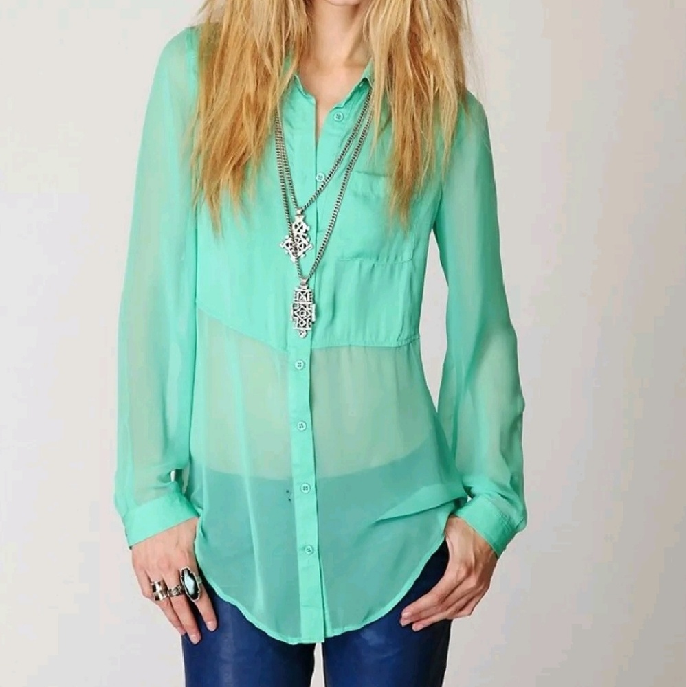 Free People Button Down Casual Sheer Blouse XS